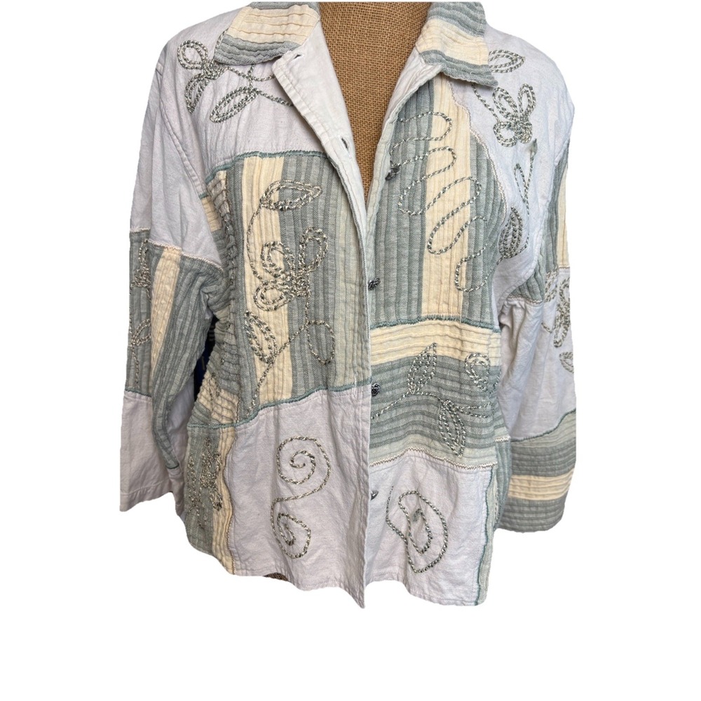 Vintage Shaver Lake Granny Core Neutral Jacket Embroidered Art To Wear XL P